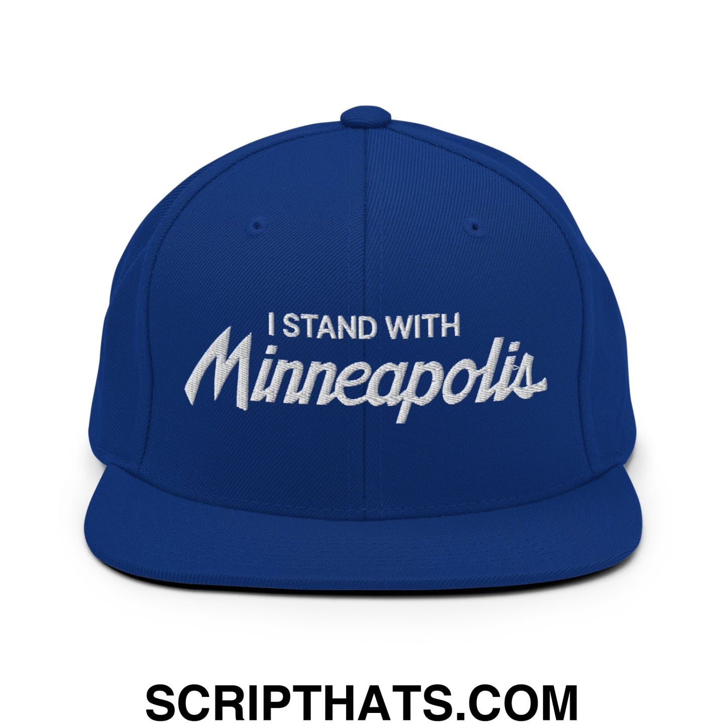 I Stand With Minneapolis Embroidered Flat Bill Brim Snapback Hat Royal Blue
