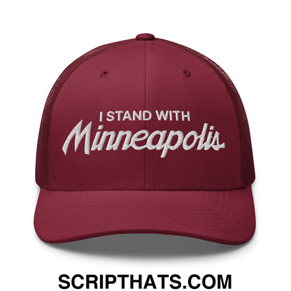 I Stand With Minneapolis Embroidered Mesh Trucker Hat Cranberry