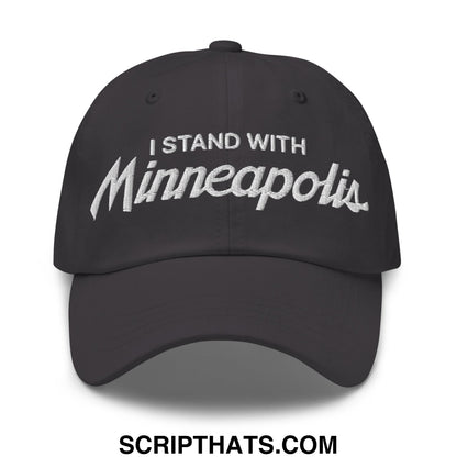 Black i stand with minneapolis embroidered unstructured dad hat featuring white script text on front panel