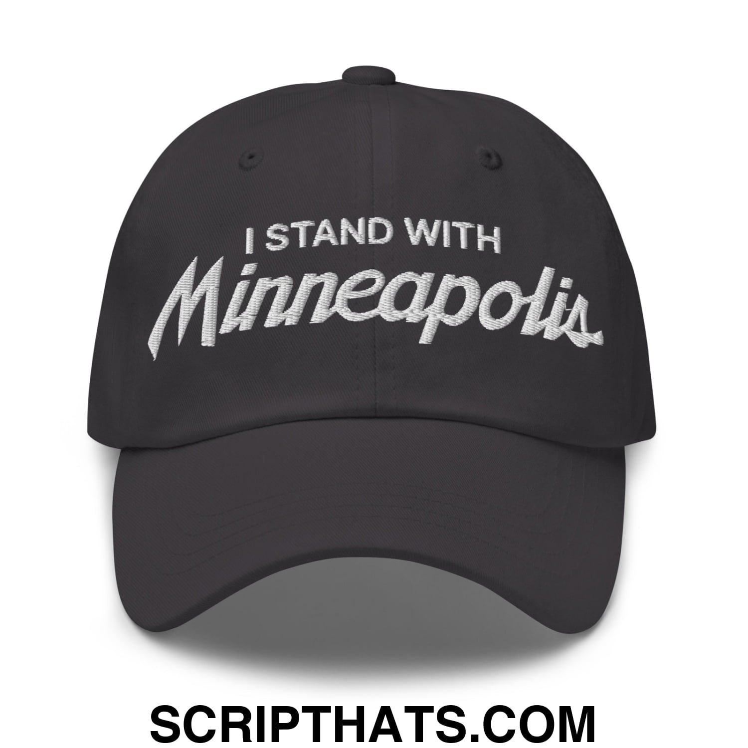 I Stand With Minneapolis Embroidered Unstructured Dad Hat Dark Grey