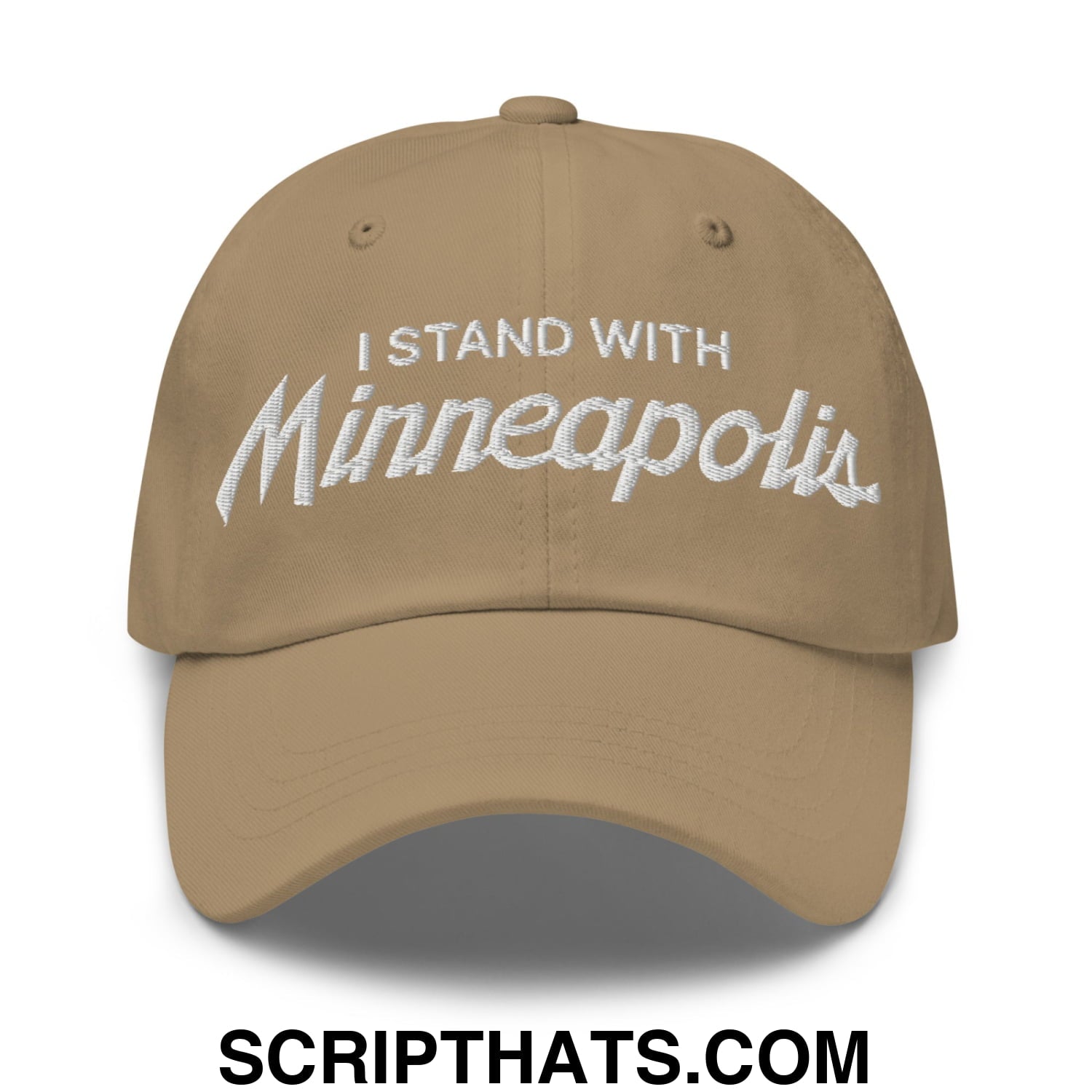 I Stand With Minneapolis Embroidered Unstructured Dad Hat Khaki