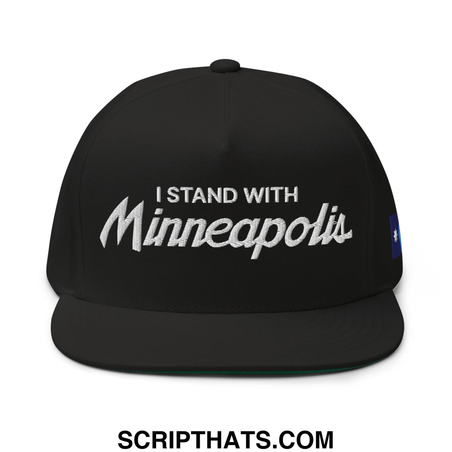 I Stand With Minneapolis Minnesota Flag Embroidered Flat Bill Brim 5 Panel Snapback Hat Black