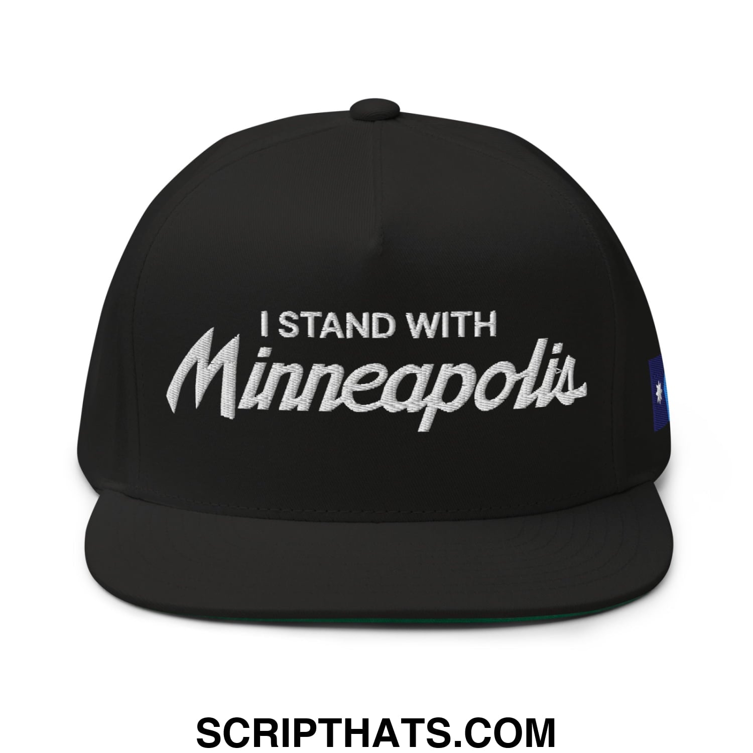 I Stand With Minneapolis Minnesota Flag Embroidered Flat Bill Brim 5 Panel Snapback Hat Black