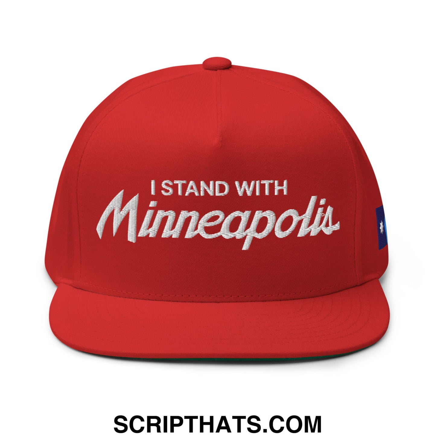 I Stand With Minneapolis Minnesota Flag Embroidered Flat Bill Brim 5 Panel Snapback Hat Red