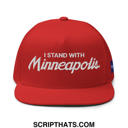 I Stand With Minneapolis Minnesota Flag Embroidered Flat Bill Brim 5 Panel Snapback Hat Red
