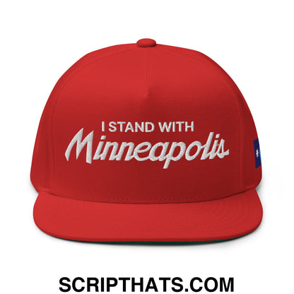 I Stand With Minneapolis Minnesota Flag Embroidered Flat Bill Brim 5 Panel Snapback Hat Red