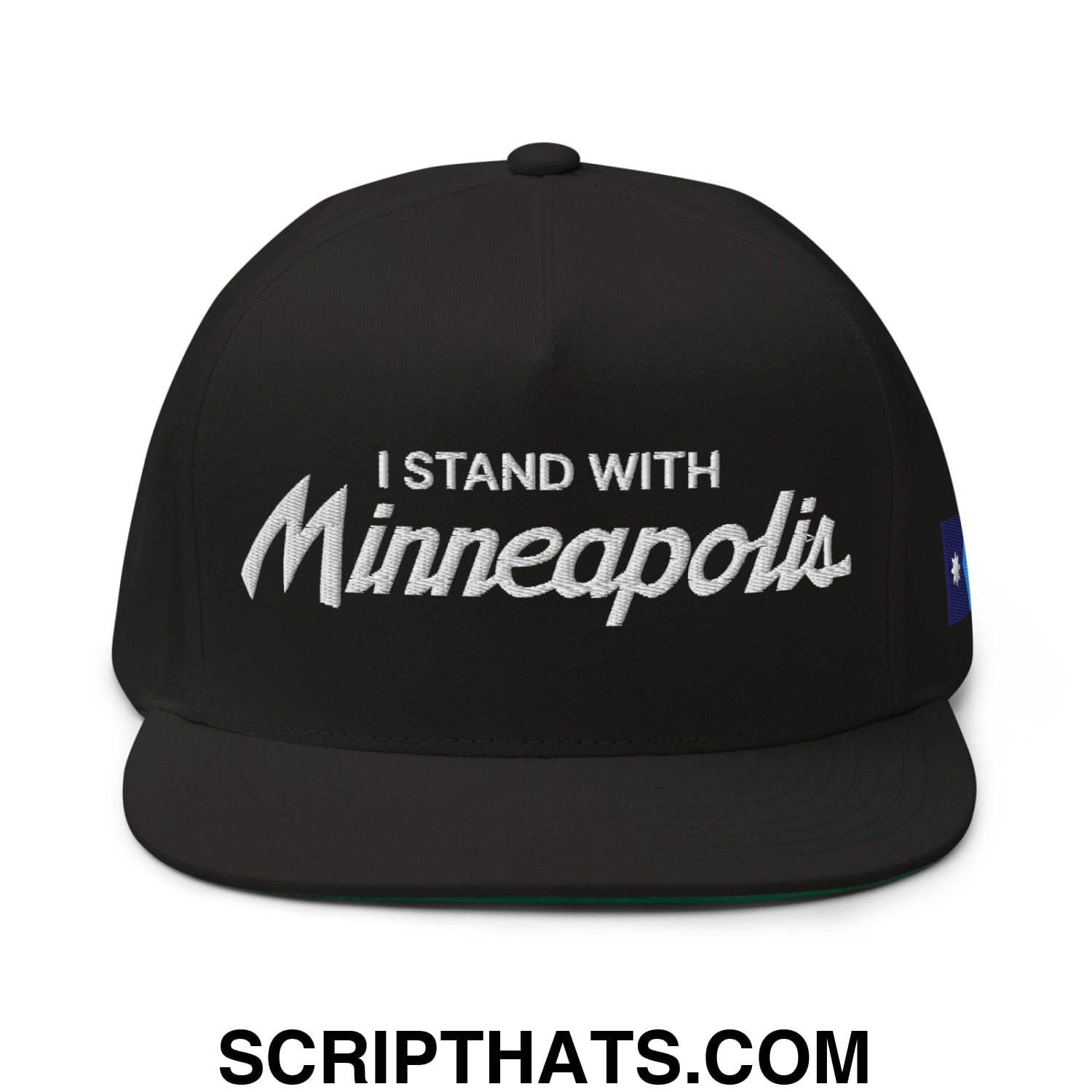 I Stand With Minneapolis Minnesota Flag Embroidered Flat Bill Brim 5 Panel Snapback Hat Black