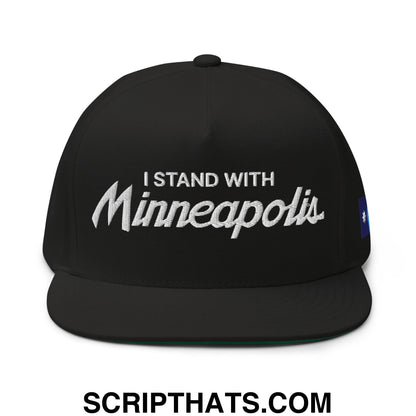 I Stand With Minneapolis Minnesota Flag Embroidered Flat Bill Brim 5 Panel Snapback Hat Black