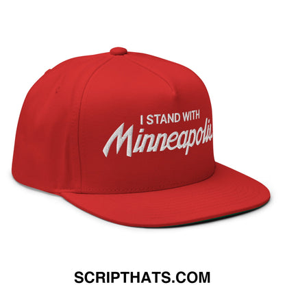 I Stand With Minneapolis Minnesota Flag Embroidered Flat Bill Brim 5 Panel Snapback Hat Red