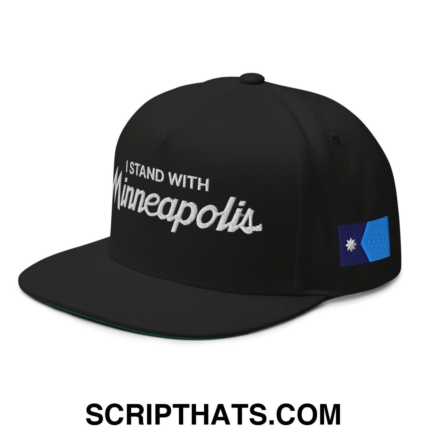 I Stand With Minneapolis Minnesota Flag Embroidered Flat Bill Brim 5 Panel Snapback Hat Black