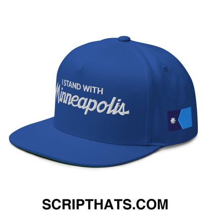 I Stand With Minneapolis Minnesota Flag Embroidered Flat Bill Brim 5 Panel Snapback Hat Royal Blue