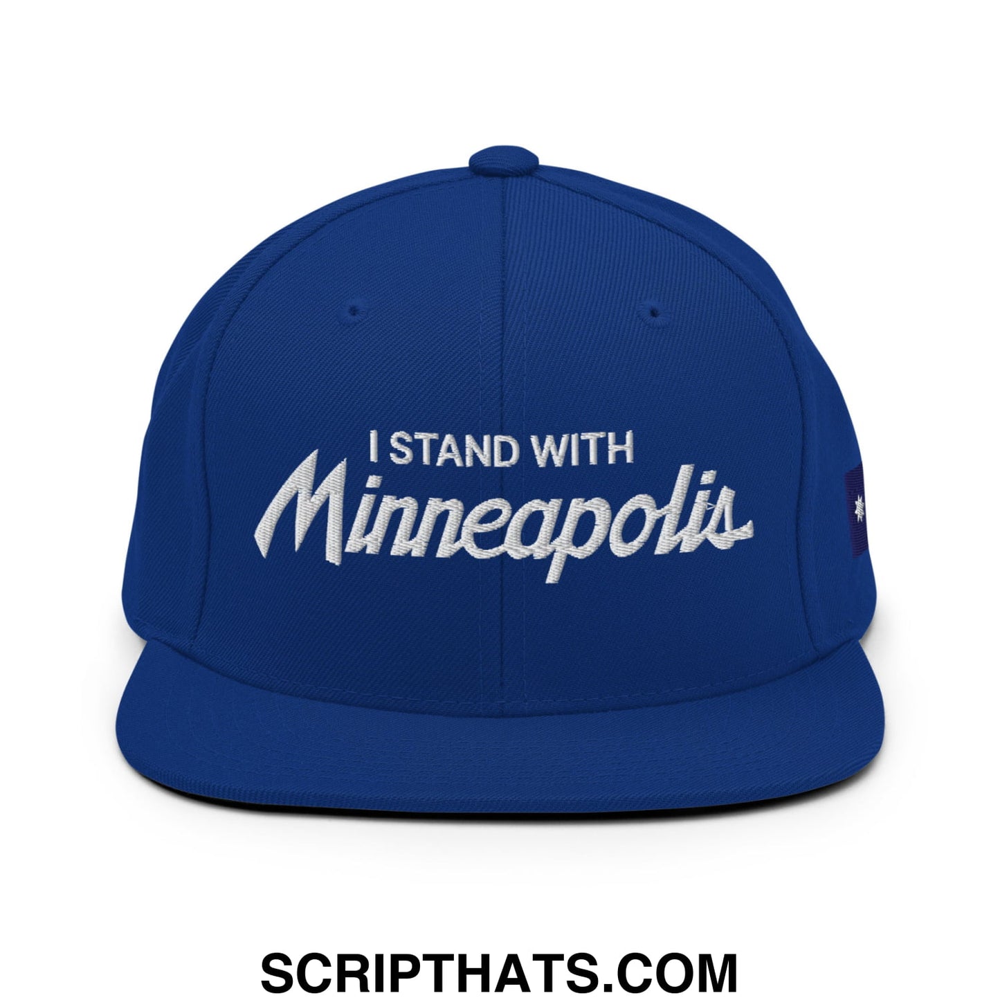 I Stand With Minneapolis Minnesota Flag Embroidered Flat Bill Brim Snapback Hat Royal Blue