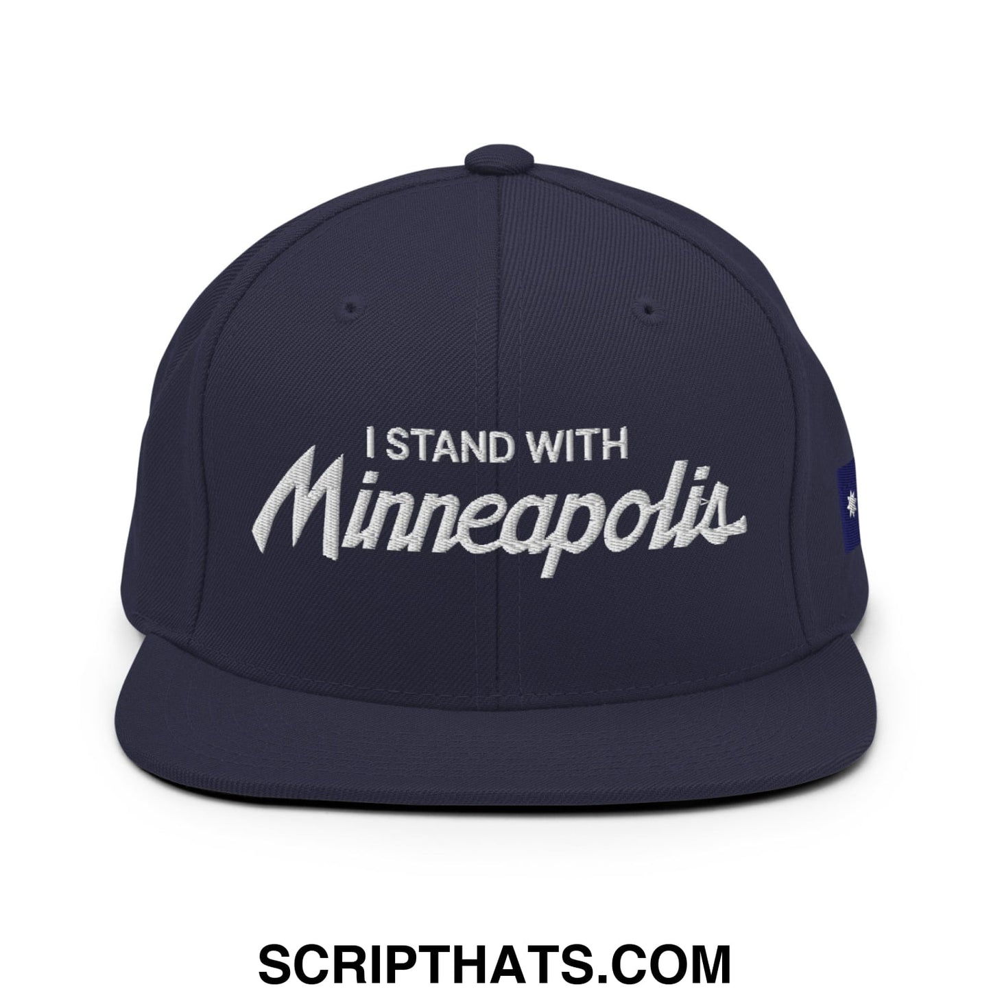 I Stand With Minneapolis Minnesota Flag Embroidered Flat Bill Brim Snapback Hat Navy