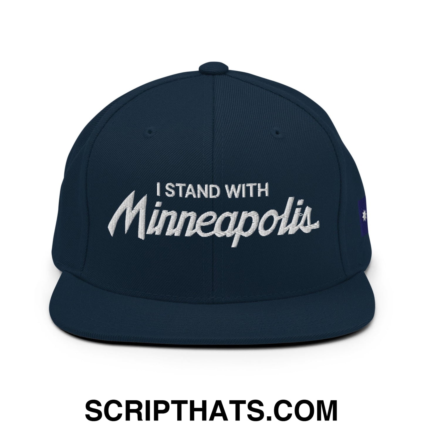 I Stand With Minneapolis Minnesota Flag Embroidered Flat Bill Brim Snapback Hat Dark Navy