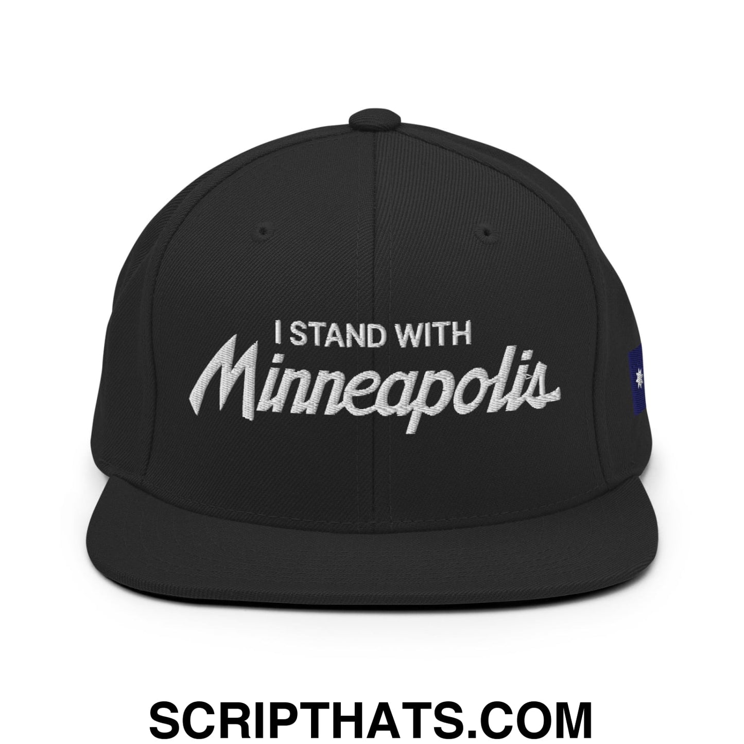 I Stand With Minneapolis Minnesota Flag Embroidered Flat Bill Brim Snapback Hat Black