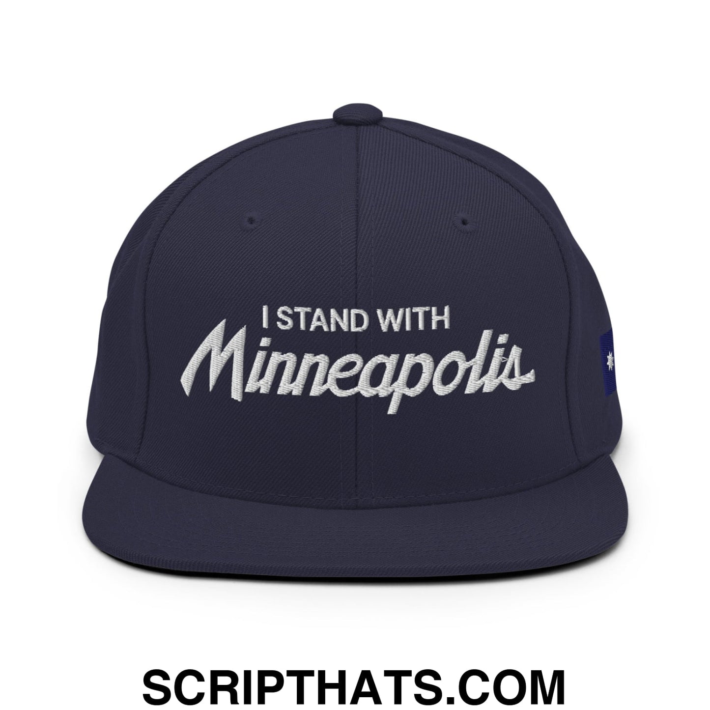 I Stand With Minneapolis Minnesota Flag Embroidered Flat Bill Brim Snapback Hat Navy
