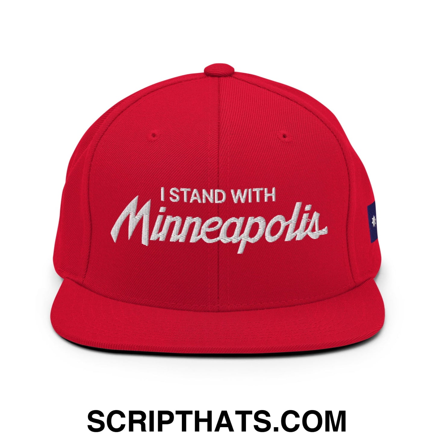 I Stand With Minneapolis Minnesota Flag Embroidered Flat Bill Brim Snapback Hat Red