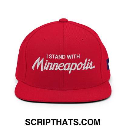 I Stand With Minneapolis Minnesota Flag Embroidered Flat Bill Brim Snapback Hat Red