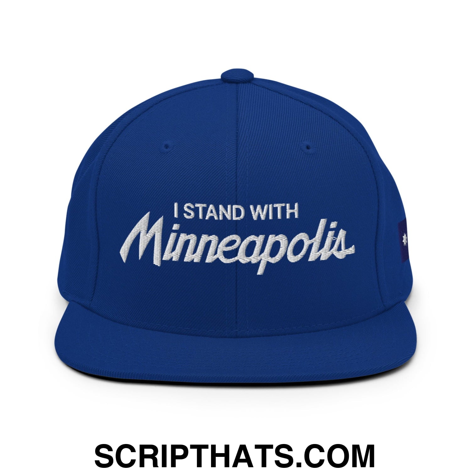 I Stand With Minneapolis Minnesota Flag Embroidered Flat Bill Brim Snapback Hat Royal Blue