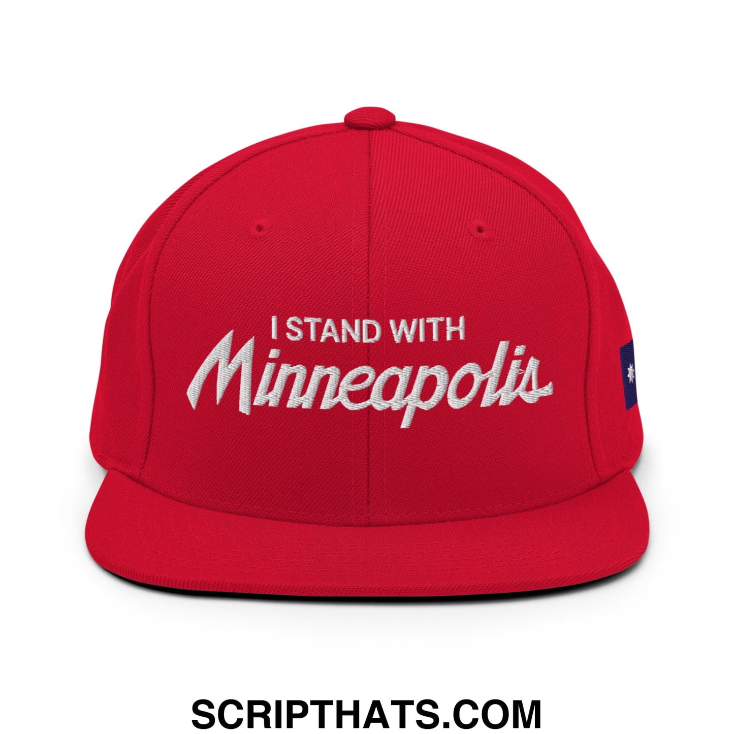 I Stand With Minneapolis Minnesota Flag Embroidered Flat Bill Brim Snapback Hat Red