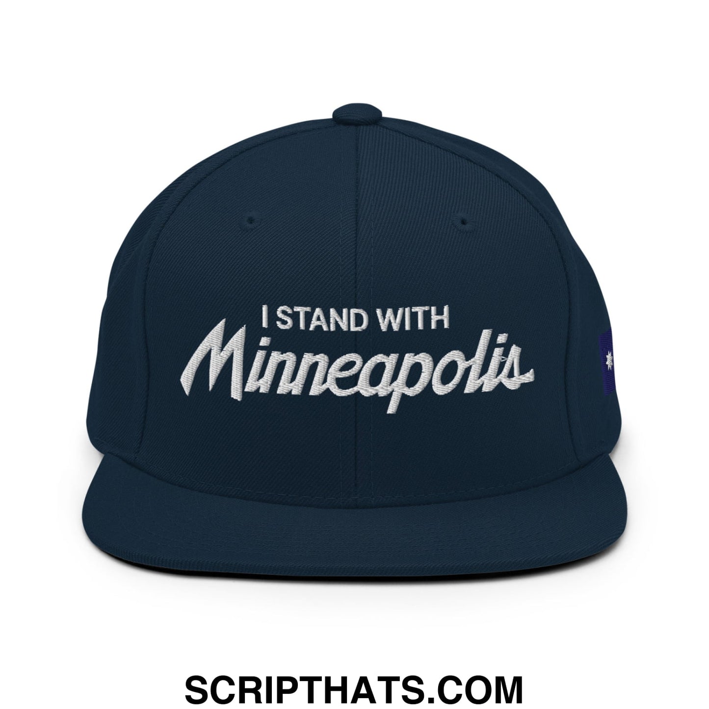 I Stand With Minneapolis Minnesota Flag Embroidered Flat Bill Brim Snapback Hat Dark Navy