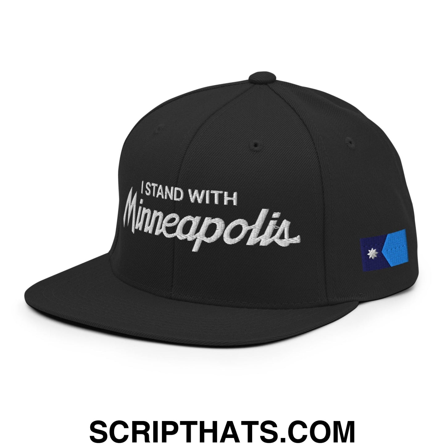 I Stand With Minneapolis Minnesota Flag Embroidered Flat Bill Brim Snapback Hat Black