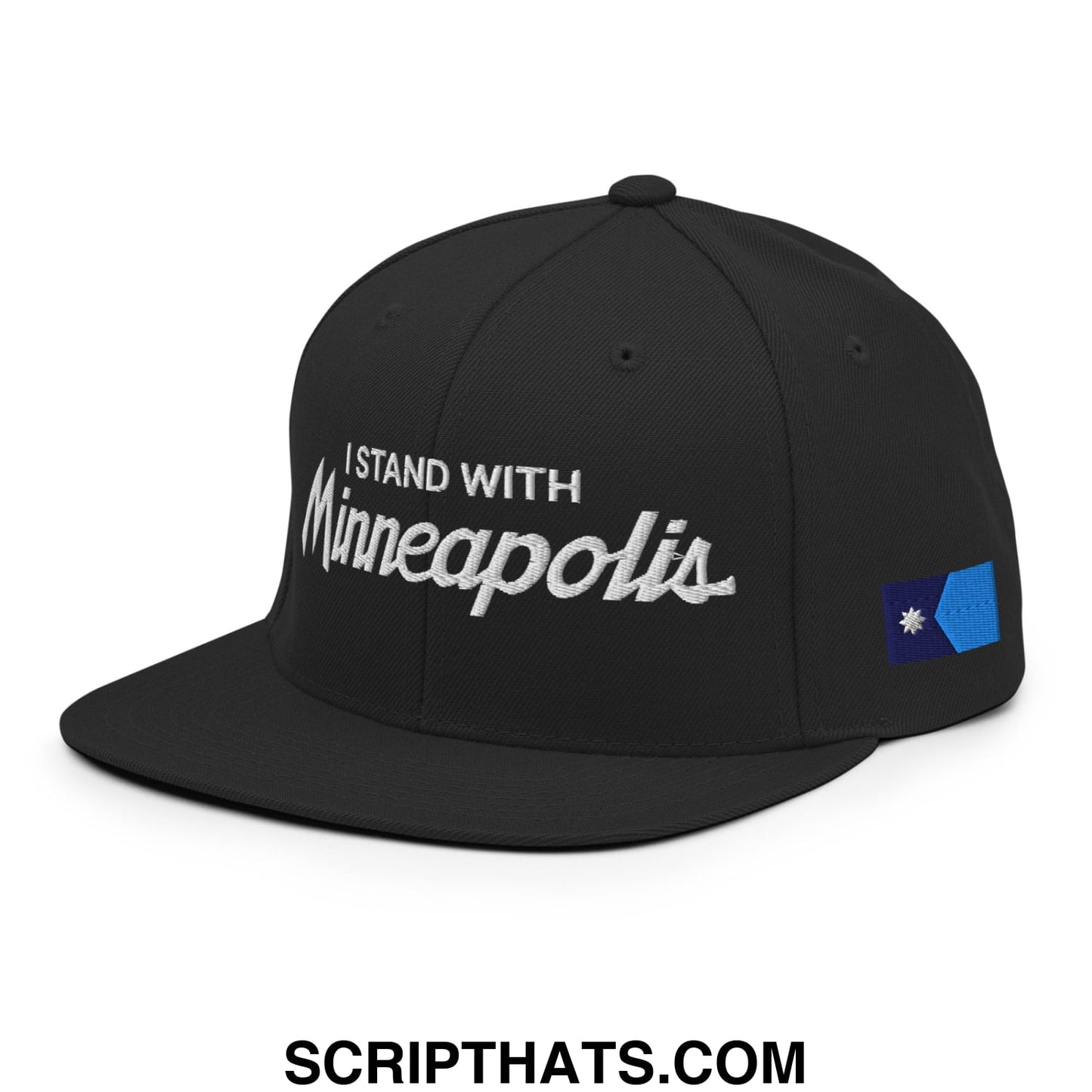 I Stand With Minneapolis Minnesota Flag Embroidered Flat Bill Brim Snapback Hat Black