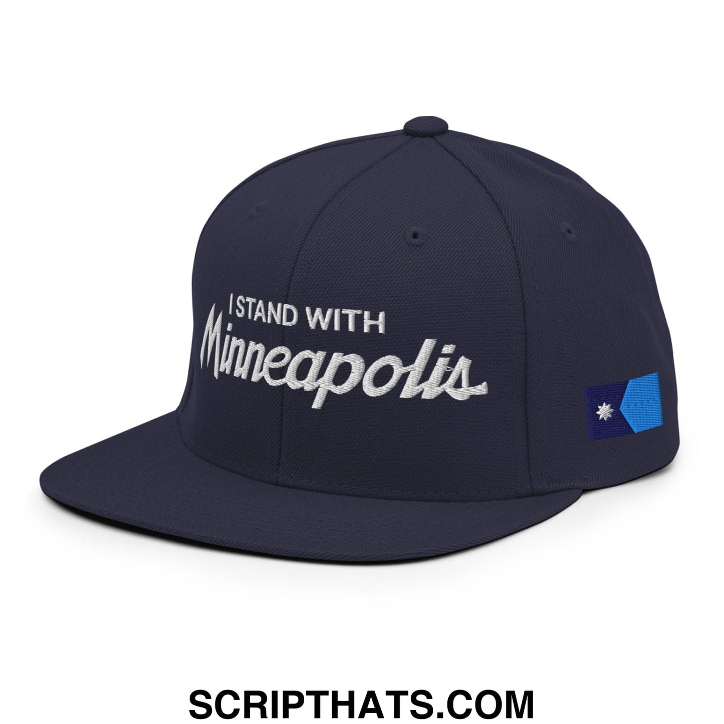 I Stand With Minneapolis Minnesota Flag Embroidered Flat Bill Brim Snapback Hat Navy