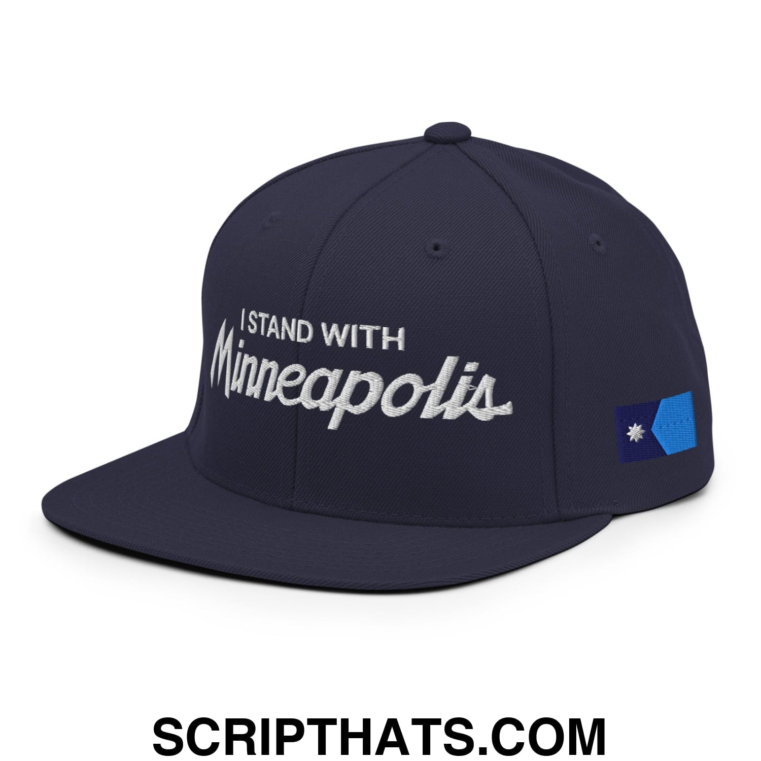 I Stand With Minneapolis Minnesota Flag Embroidered Flat Bill Brim Snapback Hat Navy