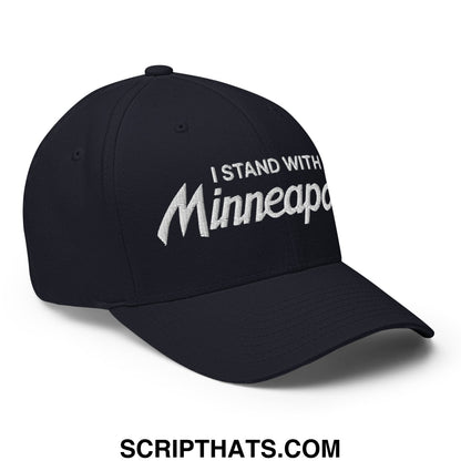 I Stand With Minneapolis Minnesota Flag Embroidered Stretch Fit Baseball Hat Dark Navy