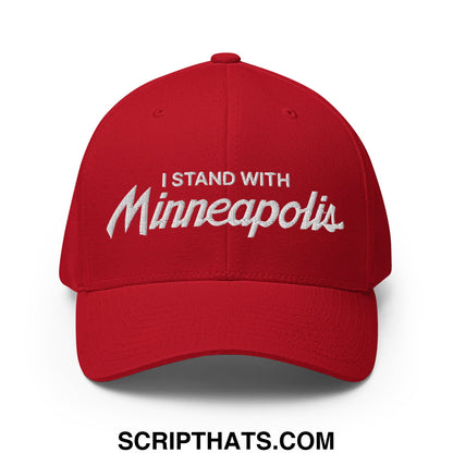 I Stand With Minneapolis Minnesota Flag Embroidered Stretch Fit Baseball Hat Red