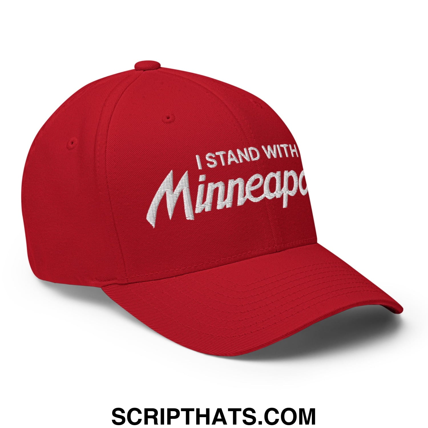 I Stand With Minneapolis Minnesota Flag Embroidered Stretch Fit Baseball Hat Red