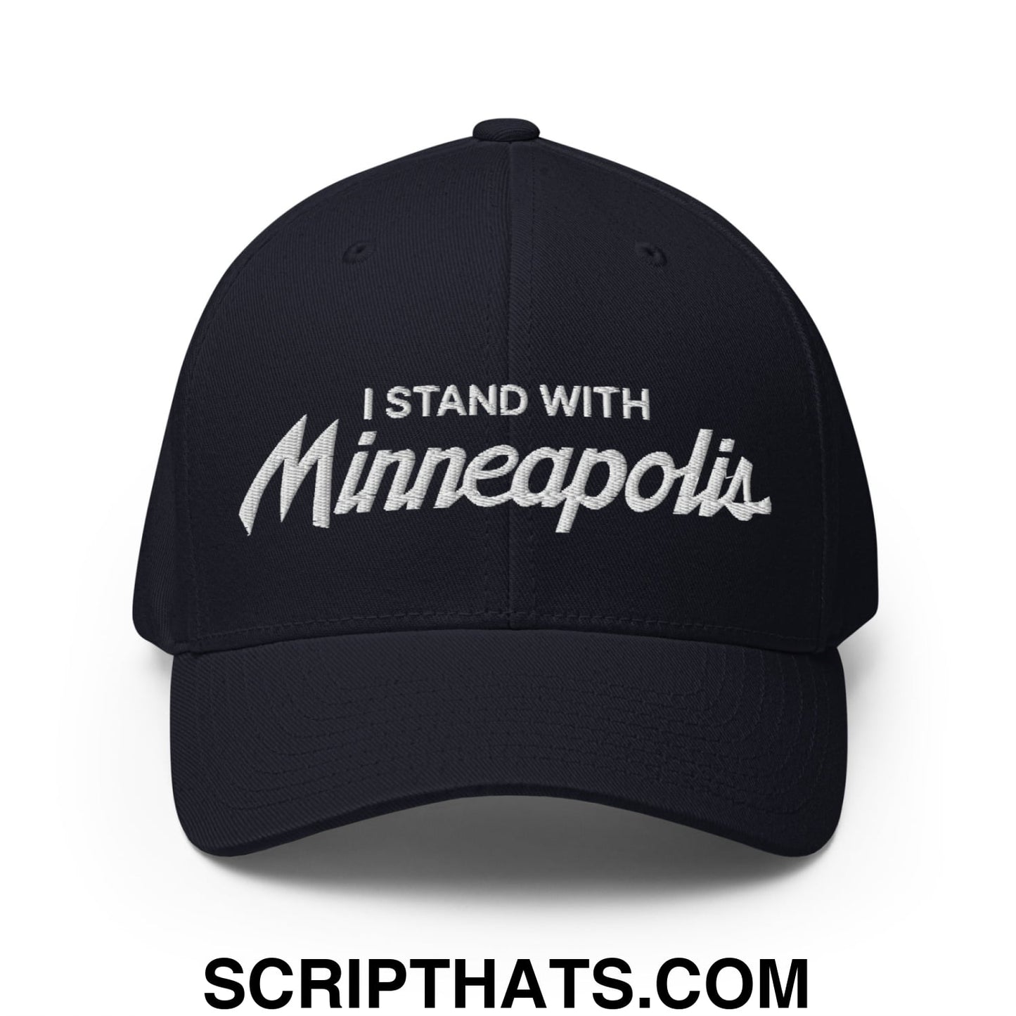 I Stand With Minneapolis Minnesota Flag Embroidered Stretch Fit Baseball Hat Dark Navy