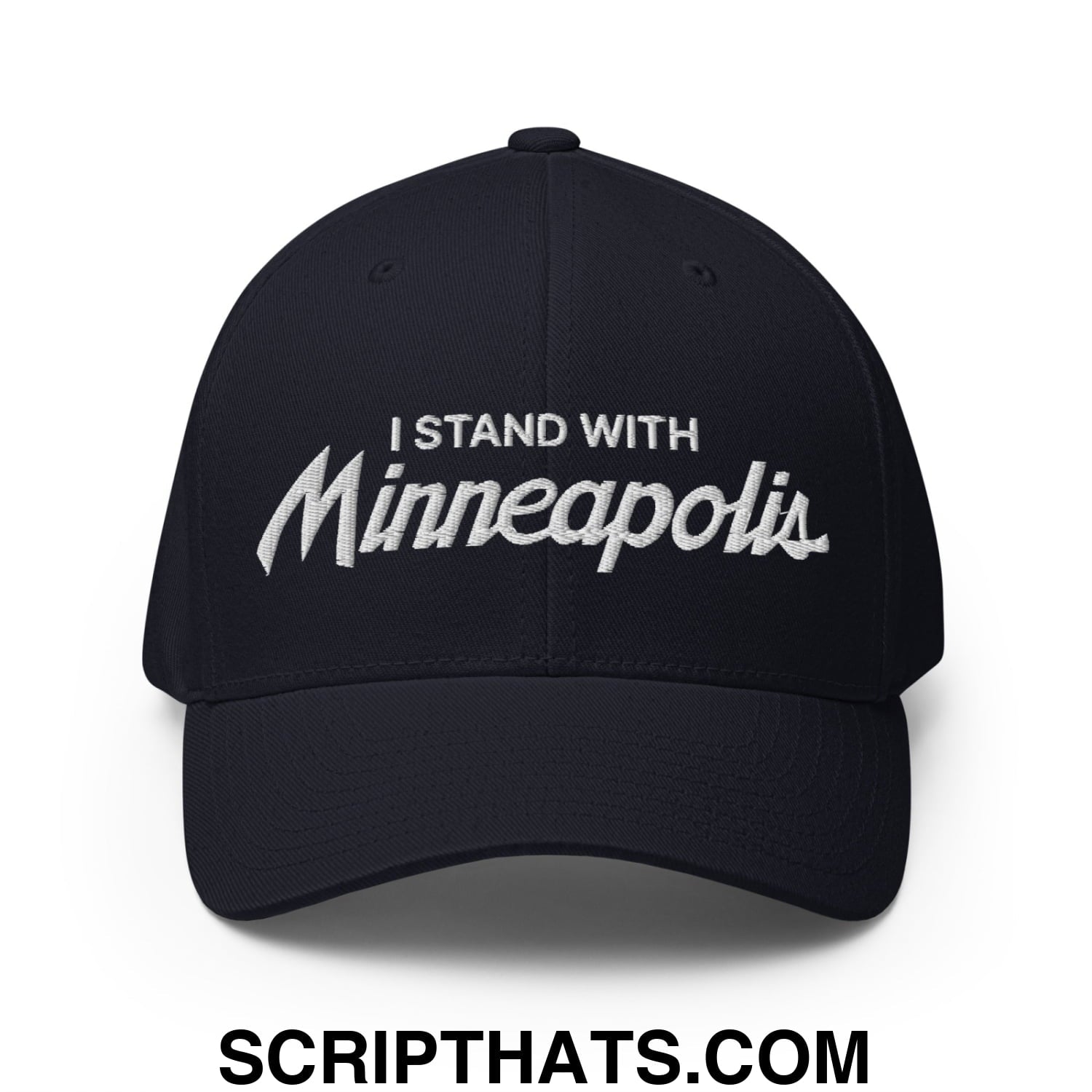 I Stand With Minneapolis Minnesota Flag Embroidered Stretch Fit Baseball Hat Dark Navy