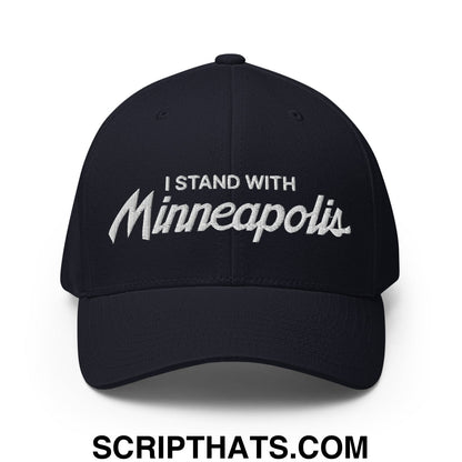 I Stand With Minneapolis Minnesota Flag Embroidered Stretch Fit Baseball Hat Dark Navy