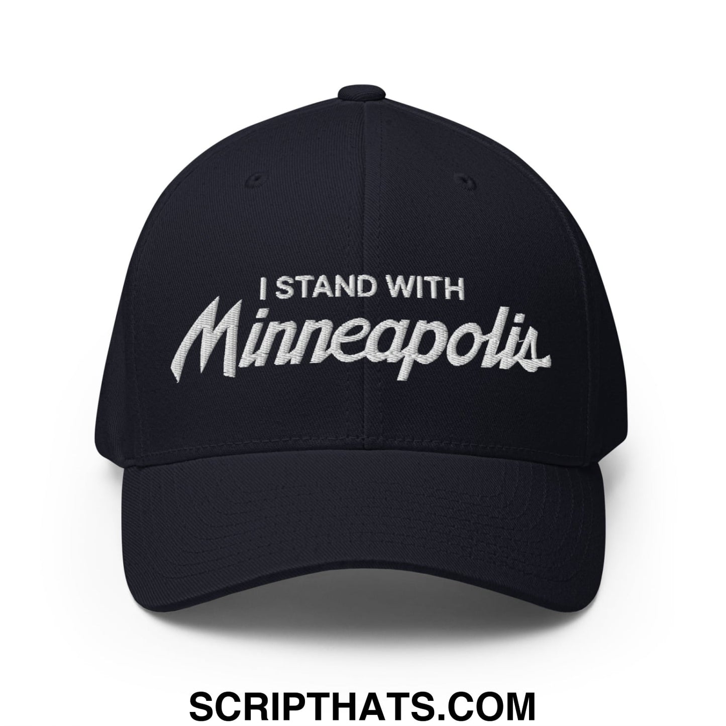 I Stand With Minneapolis Minnesota Flag Embroidered Stretch Fit Baseball Hat Dark Navy