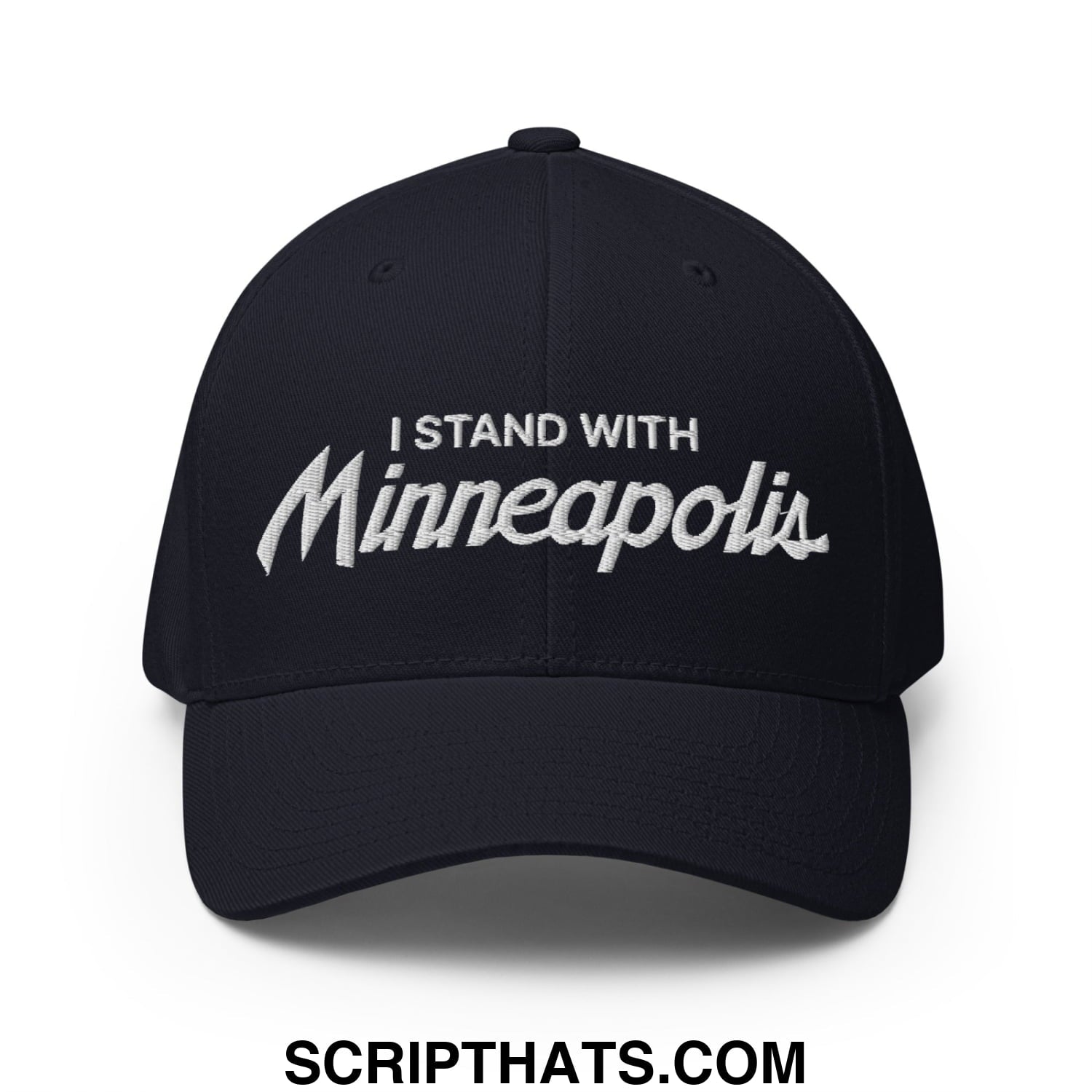 I Stand With Minneapolis Minnesota Flag Embroidered Stretch Fit Baseball Hat Dark Navy