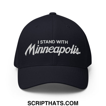 I Stand With Minneapolis Minnesota Flag Embroidered Stretch Fit Baseball Hat Dark Navy