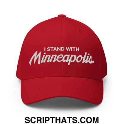 I Stand With Minneapolis Minnesota Flag Embroidered Stretch Fit Baseball Hat Red