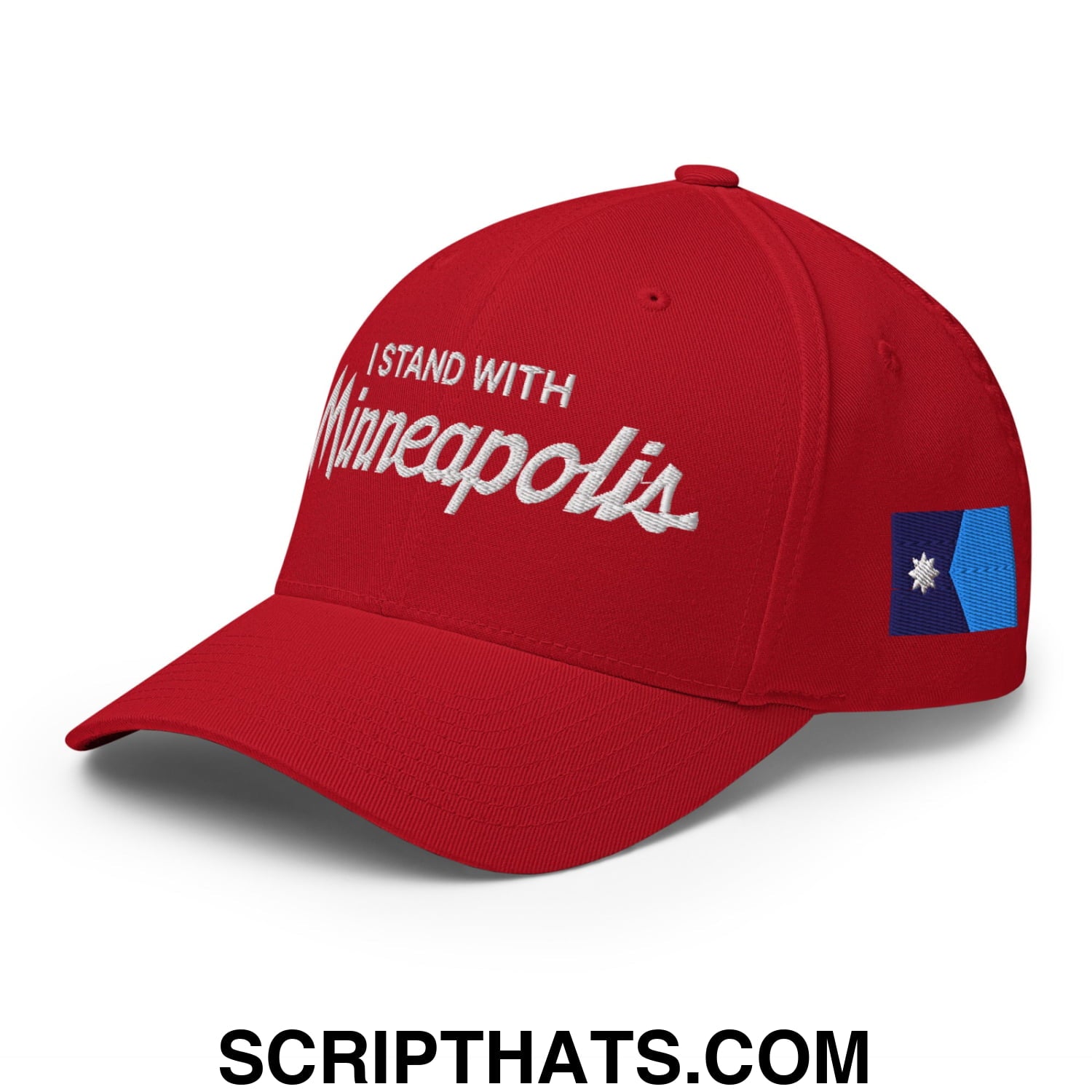 I Stand With Minneapolis Minnesota Flag Embroidered Stretch Fit Baseball Hat Red