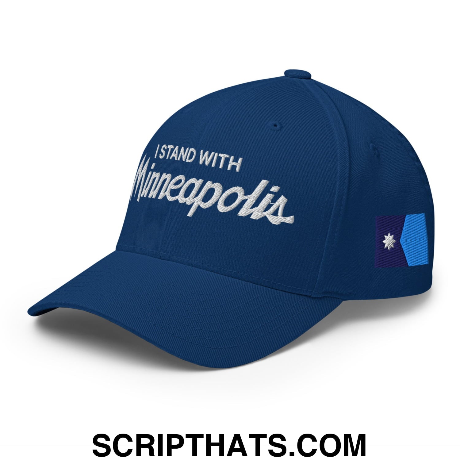 I Stand With Minneapolis Minnesota Flag Embroidered Stretch Fit Baseball Hat Royal Blue