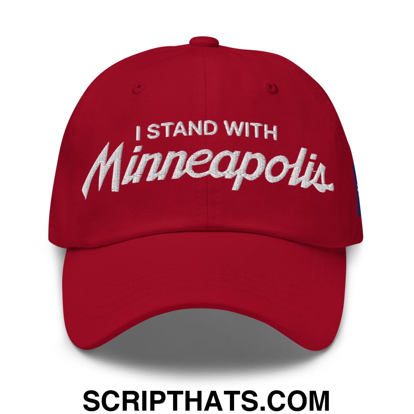 I Stand With Minneapolis Minnesota Flag Embroidered Unstructured Dad Hat Cranberry