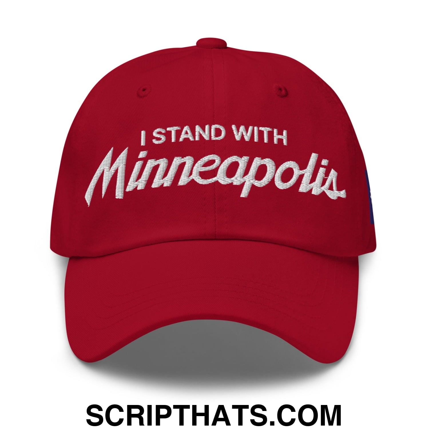 I Stand With Minneapolis Minnesota Flag Embroidered Unstructured Dad Hat Cranberry
