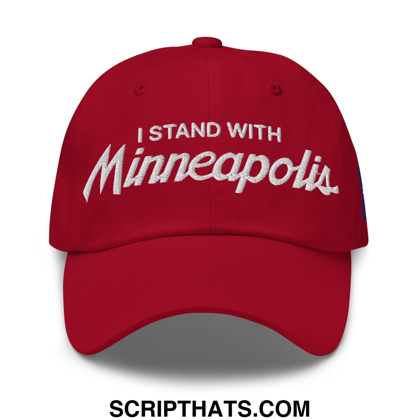 I Stand With Minneapolis Minnesota Flag Embroidered Unstructured Dad Hat Cranberry