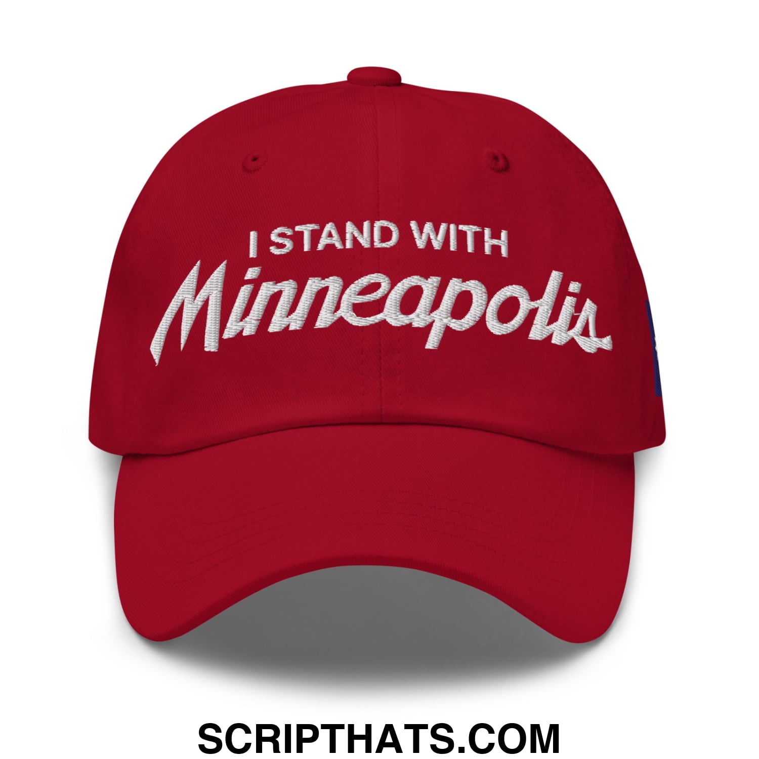 I Stand With Minneapolis Minnesota Flag Embroidered Unstructured Dad Hat Cranberry