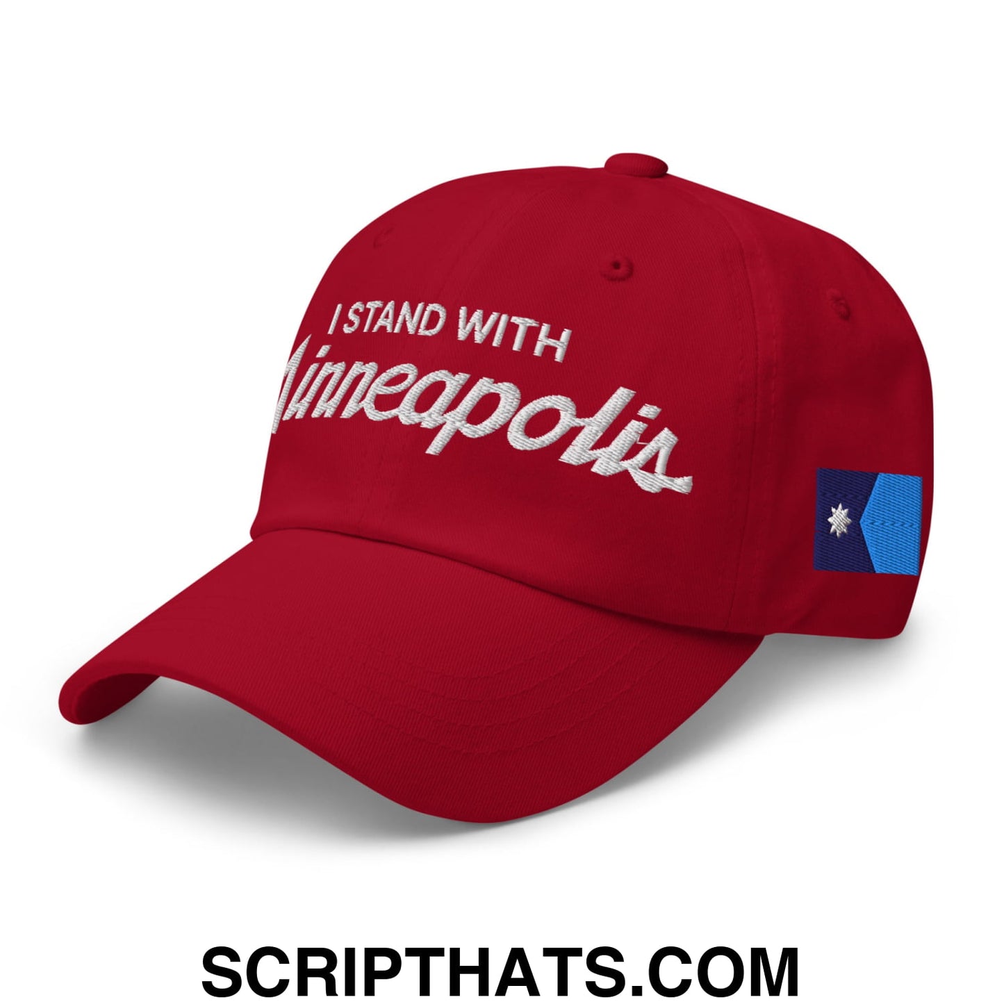 I Stand With Minneapolis Minnesota Flag Embroidered Unstructured Dad Hat Cranberry