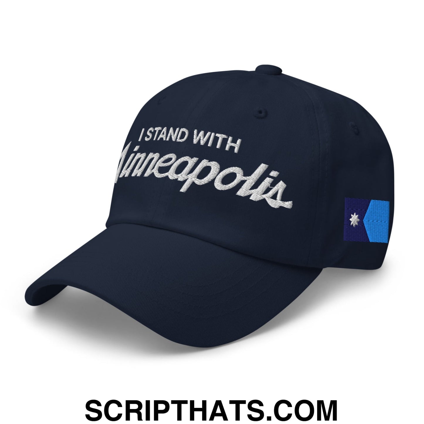 I Stand With Minneapolis Minnesota Flag Embroidered Unstructured Dad Hat Navy