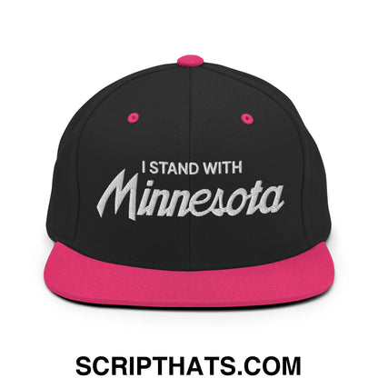 I Stand With Minnesota Embroidered Flat Bill Brim Snapback Hat Black Neon Pink