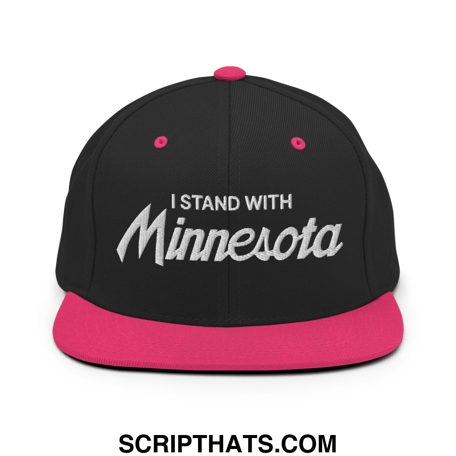 I Stand With Minnesota Embroidered Flat Bill Brim Snapback Hat Black Neon Pink