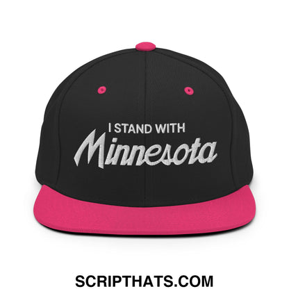 I Stand With Minnesota Embroidered Flat Bill Brim Snapback Hat Black Neon Pink